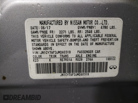 2018 Infiniti Q50 2.0t LUXE with VIN JN1CV7AP3JM240319, listed as a Copart auction lot 52751455 with 74,837 mi miles and Clean Title. Bid and sale history available at carsss.com. Image 13.