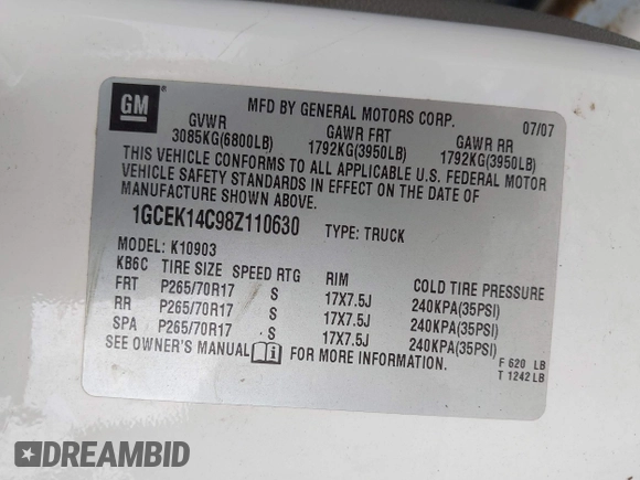 2008 Chevrolet Silverado 1500 Work Truck with VIN 1GCEK14C98Z110630, listed as a IAAI auction lot 42015811 with Not Provided miles and . Bid and sale history available at DreamBid. Image 9.
