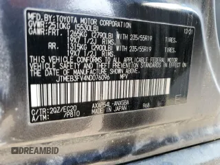 2022 Toyota RAV4 XSE with VIN JTMEB3FV4ND076096, listed as a Copart auction lot 58802695 with 141,543 mi miles and Salvage title. Bid and sale history available at DreamBid. Image 13.