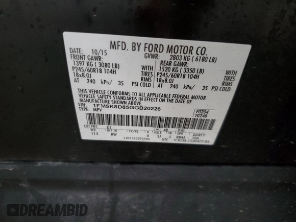 2016 Ford Explorer XLT with VIN 1FM5K8D85GGB20226, listed as a Copart auction lot 51508875 with 118,444 mi miles and Salvage Title. Bid and sale history available at DreamBid. Image 13.