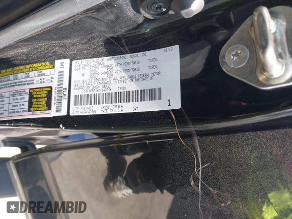2019 Toyota Tundra SR with VIN 5TFRM5F16KX140346, listed as a IAAI auction lot 41830638 with 86,824 mi miles and . Bid and sale history available at DreamBid. Image 9.