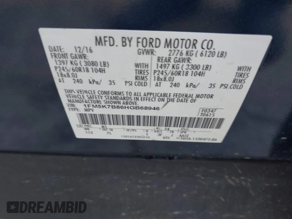 2017 Ford Explorer z VIN 1FM5K7B86HGB68946, wystawiony jako IAAI lot #41999087 z przebiegiem 176 112 mil mil oraz . Historia ofert i sprzedaży dostępna na DreamBid. Obrazek 9.