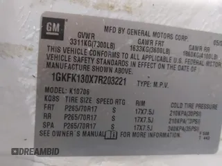 2007 GMC Yukon SLT with VIN 1GKFK130X7R203221, listed as a IAAI auction lot 41583409 with 254,586 mi miles. Bid and sale history available at carsss.com. Image 9.