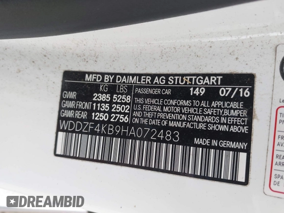 2017 Mercedes-Benz E-Class E 300 Luxury with VIN WDDZF4KB9HA072483, listed as a IAAI auction lot 41805058 with 131,890 mi miles. Bid and sale history available at carsss.com. Image 9.