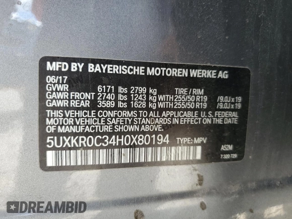 2017 BMW X5 xDrive35i z VIN 5UXKR0C34H0X80194, wystawiony jako Copart lot #57305325 z przebiegiem 129 125 mil mil oraz Szkoda całkowita • Salvage title. Historia ofert i sprzedaży dostępna na DreamBid. Obrazek 13.