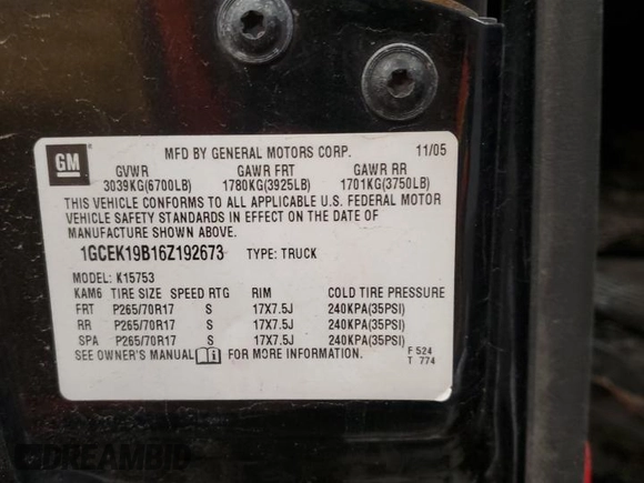 2006 Chevrolet Silverado 1500 with VIN 1GCEK19B16Z192673, listed as a Copart auction lot 49893965 with 163,442 mi miles and Salvage Title. Bid and sale history available at DreamBid. Image 12.