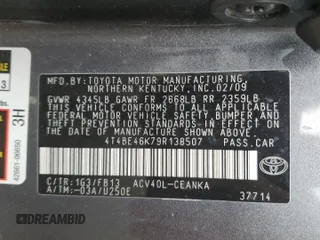 2009 Toyota Camry with VIN 4T4BE46K79R138507, listed as a Copart auction lot 51331845 with 153,358 mi miles and Salvage Title. Bid and sale history available at DreamBid. Image 12.