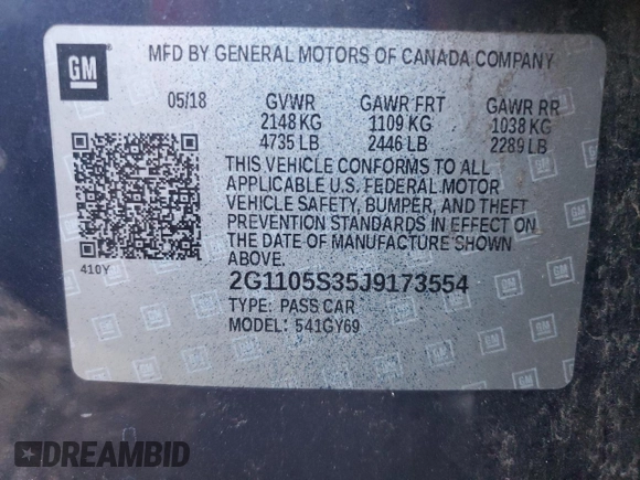 2018 Chevrolet Impala LT with VIN 2G1105S35J9173554, listed as a Copart auction lot 80760604 with 159,519 mi miles and Salvage Title. Bid and sale history available at DreamBid. Image 12.