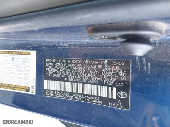 2007 Toyota Camry CE with VIN JTNBE46K573024650, listed as a IAAI auction lot 41758246 with 246,501 mi miles. Bid and sale history available at carsss.com. Image 9.