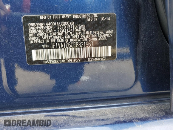 2015 Subaru WRX Premium with VIN JF1VA1D60F8821963, listed as a Copart auction lot 47053315 with 160,589 mi miles and Salvage Title. Bid and sale history available at carsss.com. Image 13.