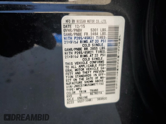 2016 Infiniti QX70 with VIN JN8CS1MU5GM671150, listed as a Copart auction lot 52482345 with 138,204 mi miles and Salvage title. Bid and sale history available at DreamBid. Image 13.