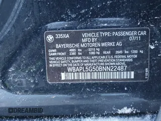 2011 BMW 3 Series 335i xDrive with VIN WBAPL5G50BNN22487, listed as a IAAI auction lot 41260533 with 123,587 mi miles and . Bid and sale history available at carsss.com. Image 9.