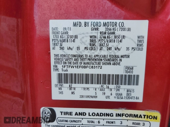 2011 Ford F-150 XL with VIN 1FTFW1EF0BFC83172, listed as a Copart auction lot 68005254 with Not Provided miles and Salvage Title. Bid and sale history available at carsss.com. Image 14.