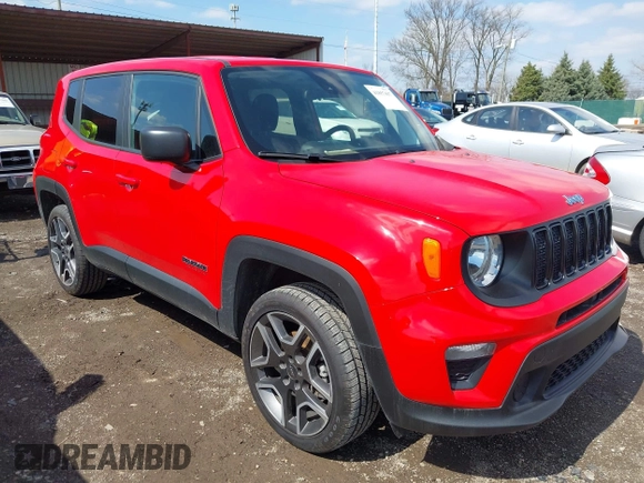 2021 Jeep Renegade Upland Edition with VIN ZACNJDAB8MPM25697, listed as a IAAI auction lot 41857417 with 62,655 mi miles. Bid and sale history available at carsss.com. Image 1.
