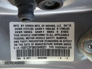2016 Honda Civic LX with VIN 19XFC2F58GE049321, listed as a Copart auction lot 48092535 with 145,326 mi miles and Salvage Title. Bid and sale history available at carsss.com. Image 14.
