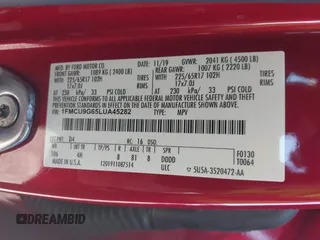 2020 Ford Escape SE с VIN 1FMCU9G65LUA45282, выставлен на аукционе IAAI как лот 42098126 с пробегом 37 729 миль миль и . История ставок и продаж доступна на DreamBid. Изображение 9.