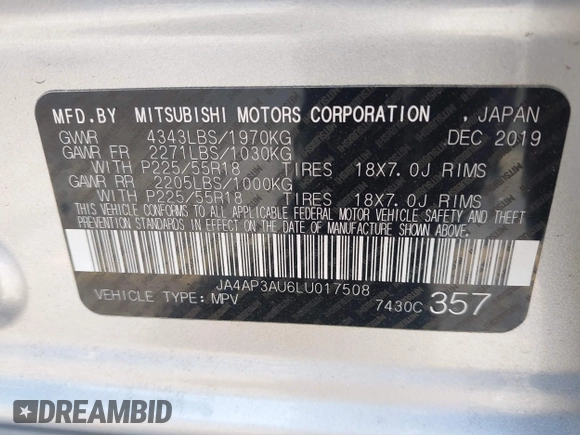 2020 Mitsubishi Outlander ES z VIN JA4AP3AU6LU017508, wystawiony jako IAAI lot #42354698 z przebiegiem 80 099 mil mil oraz . Historia ofert i sprzedaży dostępna na DreamBid. Obrazek 9.