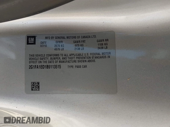 2011 Chevrolet Camaro 2LS с VIN 2G1FA1ED1B9113515, выставлен на аукционе IAAI как лот 41993280 с пробегом 96 519 миль миль и . История ставок и продаж доступна на DreamBid. Изображение 9.