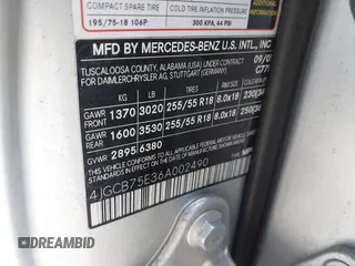 2006 Mercedes-Benz R-Class 5.0L with VIN 4JGCB75E36A002490, listed as a IAAI auction lot 41486426 with 70,055 mi miles. Bid and sale history available at carsss.com. Image 9.