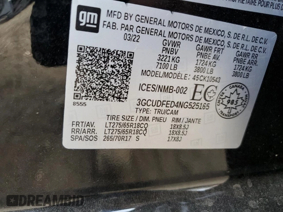 2022 Chevrolet Silverado 1500 LT Trail Boss with VIN 3GCUDFED4NG525165, listed as a Copart auction lot 77381464 with 49,349 mi miles and Salvage Title. Bid and sale history available at DreamBid. Image 12.