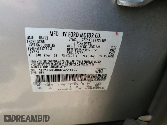 2014 Ford Explorer с VIN 1FM5K8B80EGA18672, выставлен на аукционе Copart как лот 59363295 с пробегом 185 421 миль миль и Списание • Salvage title. История ставок и продаж доступна на DreamBid. Изображение 13.