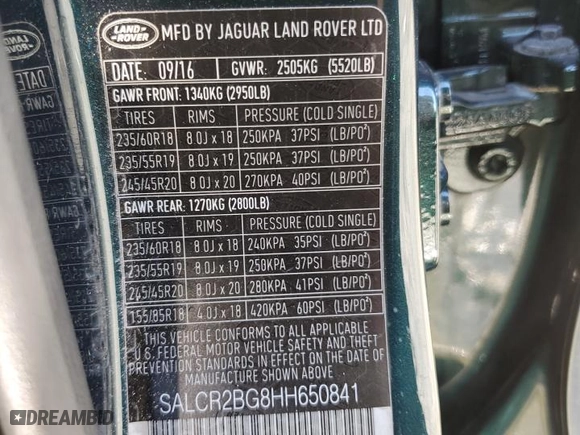 2017 Land Rover Discovery Sport HSE with VIN SALCR2BG8HH650841, listed as a Copart auction lot 61742544 with NaN miles and Salvage Title. Bid and sale history available at carsss.com. Image 12.