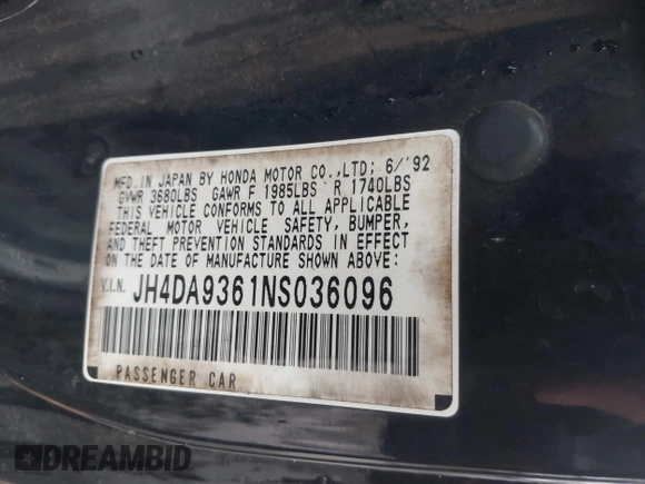 1992 Acura Integra z VIN JH4DA9361NS036096, wystawiony jako IAAI lot #41773523 z przebiegiem 207 225 mil mil oraz . Historia ofert i sprzedaży dostępna na DreamBid. Obrazek 9.