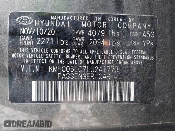 2020 Hyundai Ioniq Limited z VIN KMHC05LC7LU241773, wystawiony jako IAAI lot #42278195 z przebiegiem 64 754 mil mil oraz . Historia ofert i sprzedaży dostępna na DreamBid. Obrazek 9.