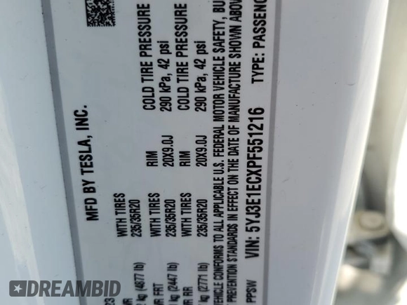 2023 Tesla Model 3 Performance with VIN 5YJ3E1ECXPF551216, listed as a Copart auction lot 49398655 with 34,903 mi miles and Salvage Title. Bid and sale history available at carsss.com. Image 12.