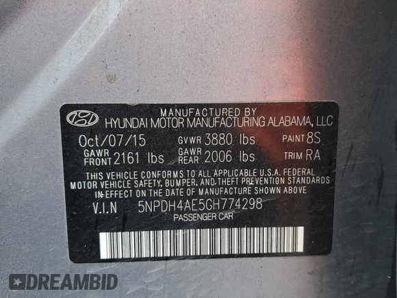 2016 Hyundai Elantra SE with VIN 5NPDH4AE5GH774298, listed as a Copart auction lot 45185505 with 175,868 mi miles and Salvage Title. Bid and sale history available at DreamBid. Image 12.