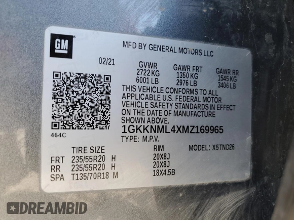 2021 GMC Acadia SLT with VIN 1GKKNML4XMZ169965, listed as a Copart auction lot 81343384 with 38,417 mi miles and Salvage Title. Bid and sale history available at DreamBid. Image 15.
