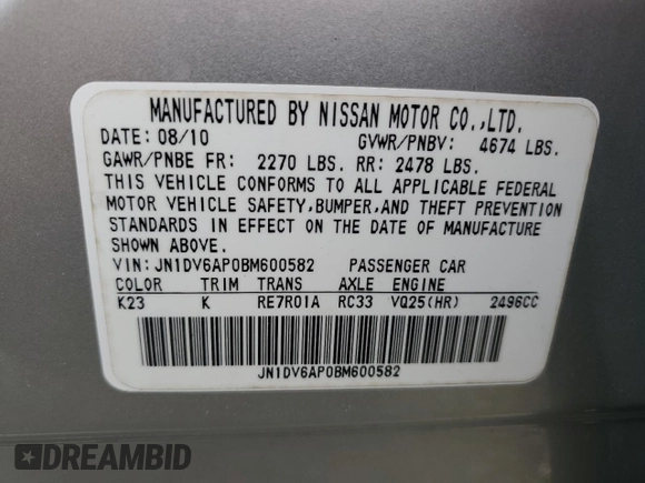 2011 Infiniti G25 Journey z VIN JN1DV6AP0BM600582, wystawiony jako Copart lot #53745935 z przebiegiem 101 321 mil mil oraz Szkoda całkowita • Salvage title. Historia ofert i sprzedaży dostępna na DreamBid. Obrazek 12.