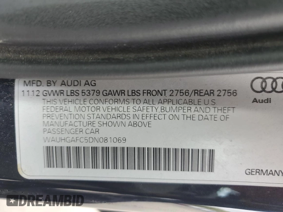 2013 Audi A6 Prestige z VIN WAUHGAFC5DN081069, wystawiony jako Copart lot #55319425 z przebiegiem 109 431 mil mil oraz Szkoda całkowita • Salvage title. Historia ofert i sprzedaży dostępna na DreamBid. Obrazek 12.