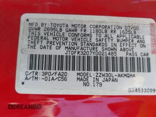 2000 Toyota MR2 z VIN JTDFR3207Y0021485, wystawiony jako IAAI lot #42281031 z przebiegiem 133 064 mil mil oraz . Historia ofert i sprzedaży dostępna na DreamBid. Obrazek 9.