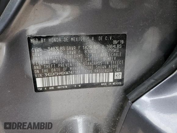 2019 Honda Fit LX with VIN 3HGGK5H46KM747181, listed as a Copart auction lot 49204975 with 46,620 mi miles and Salvage Title. Bid and sale history available at carsss.com. Image 14.