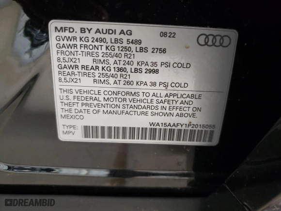 2023 Audi Q5 Sportback S line Premium Plus with VIN WA15AAFY1P2015055, listed as a Copart auction lot 53086143 with 139 mi miles. Bid and sale history available at carsss.com. Image 14.