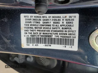 2019 Honda Civic EX-L z VIN 19XFC1F7XKE009097, wystawiony jako Copart lot #56054825 z przebiegiem 72 868 mil mil oraz Szkoda całkowita • Salvage title. Historia ofert i sprzedaży dostępna na DreamBid. Obrazek 12.