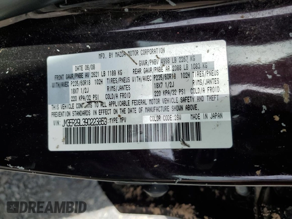 2009 Mazda CX-7 Grand Touring z VIN JM3ER29L390223853, wystawiony jako Copart lot #58481345 z przebiegiem 130 540 mil mil oraz Szkoda całkowita • Salvage title. Historia ofert i sprzedaży dostępna na DreamBid. Obrazek 13.
