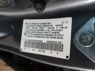 2012 Honda Civic EX with VIN 2HGFB2F83CH545950, listed as a Copart auction lot 52425815 with 91,623 mi miles and Salvage Title. Bid and sale history available at DreamBid. Image 12.