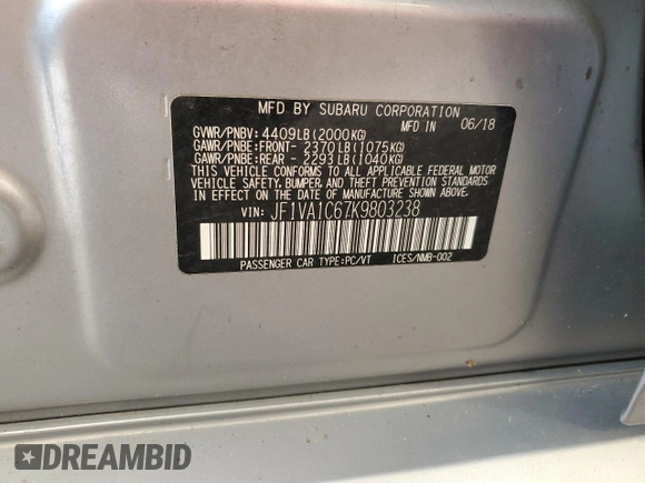2019 Subaru WRX Premium with VIN JF1VA1C67K9803238, listed as a Copart auction lot 61372685 with 88,783 mi miles and Clean title. Bid and sale history available at DreamBid. Image 13.