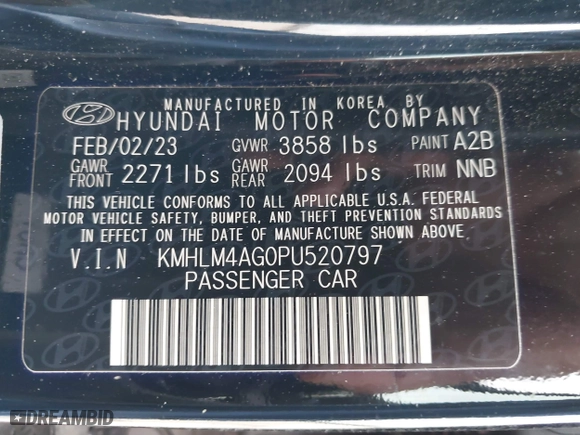 2023 Hyundai Elantra SEL with VIN KMHLM4AG0PU520797, listed as a IAAI auction lot 41681156 with 37,184 mi miles. Bid and sale history available at carsss.com. Image 9.