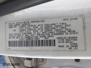 2003 Toyota 4Runner SR5 with VIN JTEZT14R830013883, listed as a IAAI auction lot 42004352 with 206,730 mi miles. Bid and sale history available at carsss.com. Image 9.