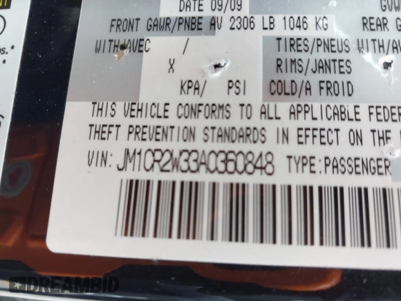 2010 Mazda 5 Sport with VIN JM1CR2W33A0360848, listed as a IAAI auction lot 42104824 with 151,084 mi miles and . Bid and sale history available at DreamBid. Image 9.