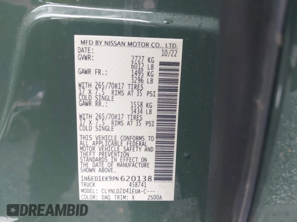 2023 Nissan Frontier Pro-4X z VIN 1N6ED1EK9PN620138, wystawiony jako IAAI lot #42186261 z przebiegiem 30 008 mil mil oraz . Historia ofert i sprzedaży dostępna na DreamBid. Obrazek 9.