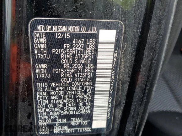 2016 Nissan Juke S with VIN JN8AF5MV0GT654855, listed as a Copart auction lot 47583385 with 113,628 mi miles and Salvage Title. Bid and sale history available at carsss.com. Image 15.