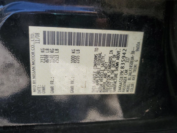 2009 Nissan Maxima 3.5 SV with VIN 1N4AA51E39C835942, listed as a Copart auction lot 86347874 with 199,104 mi miles and Salvage Title. Bid and sale history available at carsss.com. Image 12.