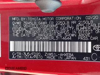 2020 Toyota Prius L Eco z VIN JTDKARFUXL3114644, wystawiony jako IAAI lot #42075713 z przebiegiem 78 853 mil mil oraz . Historia ofert i sprzedaży dostępna na DreamBid. Obrazek 9.