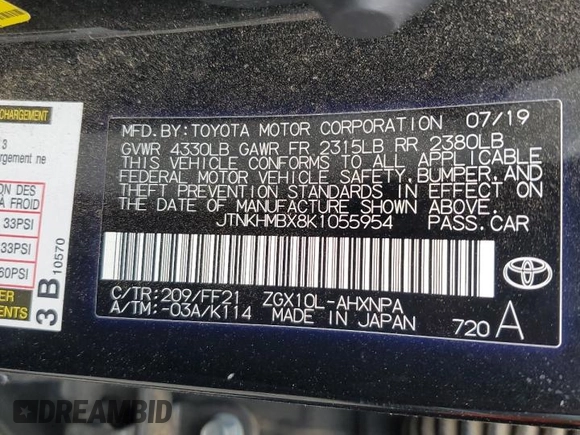 2019 Toyota C-HR XLE z VIN JTNKHMBX8K1055954, wystawiony jako Copart lot #53290965 z przebiegiem 63 265 mil mil oraz Szkoda całkowita • Salvage title. Historia ofert i sprzedaży dostępna na DreamBid. Obrazek 12.