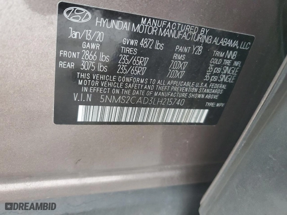 2020 Hyundai Santa Fe SE with VIN 5NMS2CAD3LH215740, listed as a Copart auction lot 50460975 with 81,731 mi miles and Salvage Title. Bid and sale history available at carsss.com. Image 15.