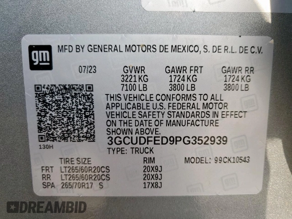 2023 Chevrolet Silverado 1500 LT Trail Boss with VIN 3GCUDFED9PG352939, listed as a Copart auction lot 54669695 with 40,635 mi miles and Non Repairable. Bid and sale history available at DreamBid. Image 13.